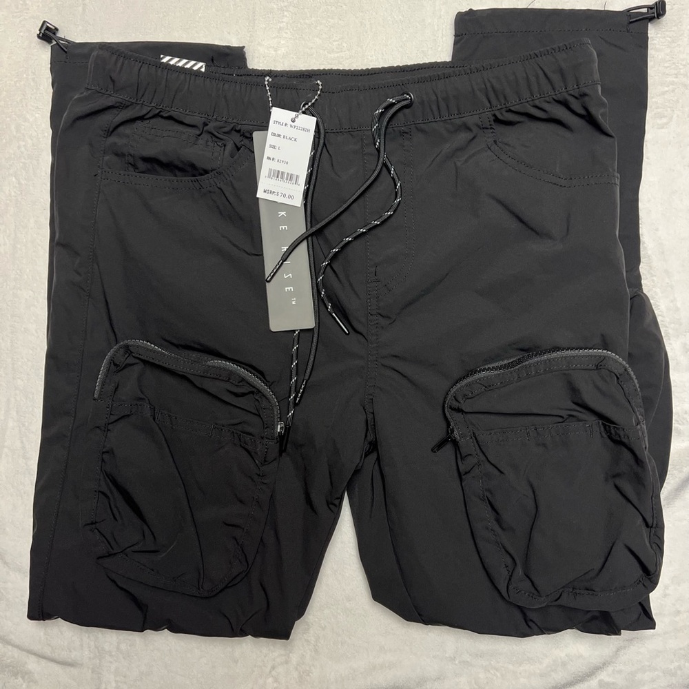 Smoke Rise Men's Nylon Pant - Black - Large - Slim Jogger Fit
